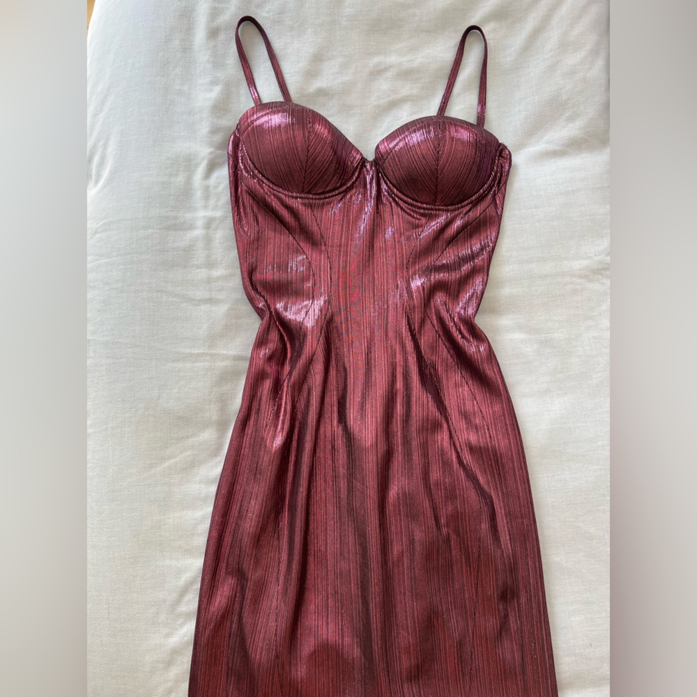 House of CB Red Satin Chemise with Spaghetti Straps